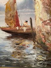 Carica l'immagine nel visualizzatore di Gallery, Dipinto antico olio su tavola, scorcio di paesaggio lacustre, F. Mancini, XIX secolo