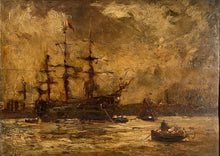Carica l'immagine nel visualizzatore di Gallery, Dipinto antico, olio su tavola, Marina con veliero, Bernard Finegan Gribble , XIX secolo