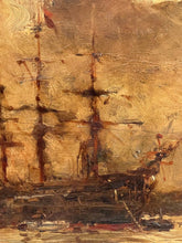 Carica l'immagine nel visualizzatore di Gallery, Dipinto antico, olio su tavola, Marina con veliero, Bernard Finegan Gribble , XIX secolo