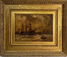 Carica l'immagine nel visualizzatore di Gallery, Dipinto antico, olio su tavola, Marina con veliero, Bernard Finegan Gribble , XIX secolo