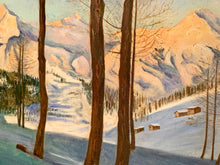 Carica l'immagine nel visualizzatore di Gallery, Dipinto olio su tela "Montagne innevate", fine XIX secolo
