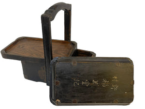 Scatola da pranzo in legno, decorata a mano, Cina, XIX secolo