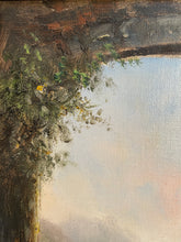 Carica l&#39;immagine nel visualizzatore di Gallery, Dipinto antico olio su tavola, scorcio di paesaggio lacustre, F. Mancini, XIX secolo
