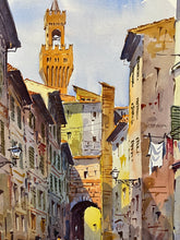 Carica l&#39;immagine nel visualizzatore di Gallery, Dipinto acquerello su tavola, Firenze, Via Vinegia, firmato Ospitali, XX secolo
