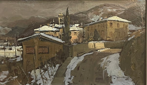 Paesaggio dipinto a olio su tavola, XX secolo, Arturo Bonanomi