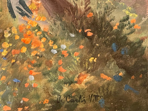Dipinto olio su tela, firmato De Carlis, scena campestre, XX secolo
