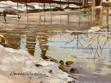 Carica l&#39;immagine nel visualizzatore di Gallery, Dipinto olio su tavola raffiugurante nevicata, titolo “Lago di Monate”, epoca XX secolo, firmato Onorato Caldera
