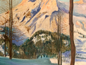 Dipinto olio su tela "Montagne innevate", fine XIX secolo