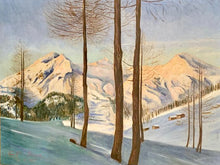 Carica l&#39;immagine nel visualizzatore di Gallery, Dipinto olio su tela &quot;Montagne innevate&quot;, fine XIX secolo
